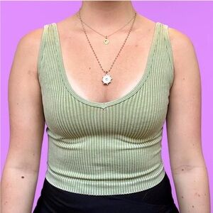 Aura Ribbed Green Active Tank Top